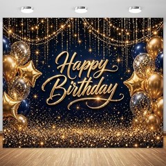 7x5ft Navy Blue and Gold Happy Birthday Backdrop for Men Adults, 215x150cm
