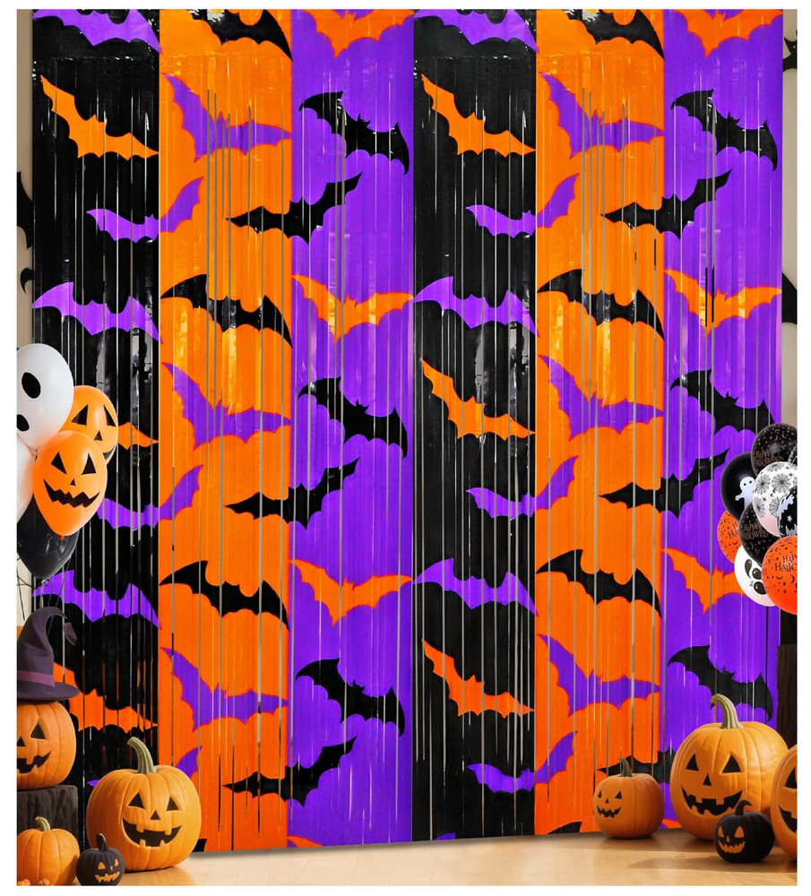Halloween Party Decorations, 2 Pack Halloween Foil Fringe Curtains 3.3 X 6.6 ft,
