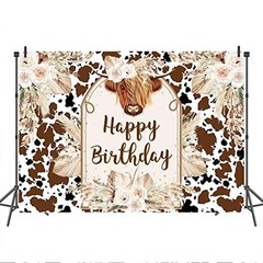 Happy Birthday Cow Backdrop 7x5ft | Boho Farm Photography Background | Cattle Pa