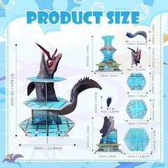 Mosasaurus Cupcake Stand 3 Tier Dinosaur Party Decorations 18.7 Inch Ocean