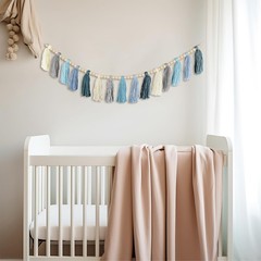 Boho Yarn Tassel Garland – Handmade Wall Hanging Decor for Nursery, Baby Show…