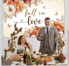 Mocsicka Fall Wedding Floral Pumpkin Polyester Backdrop 6ft x 3.6ft