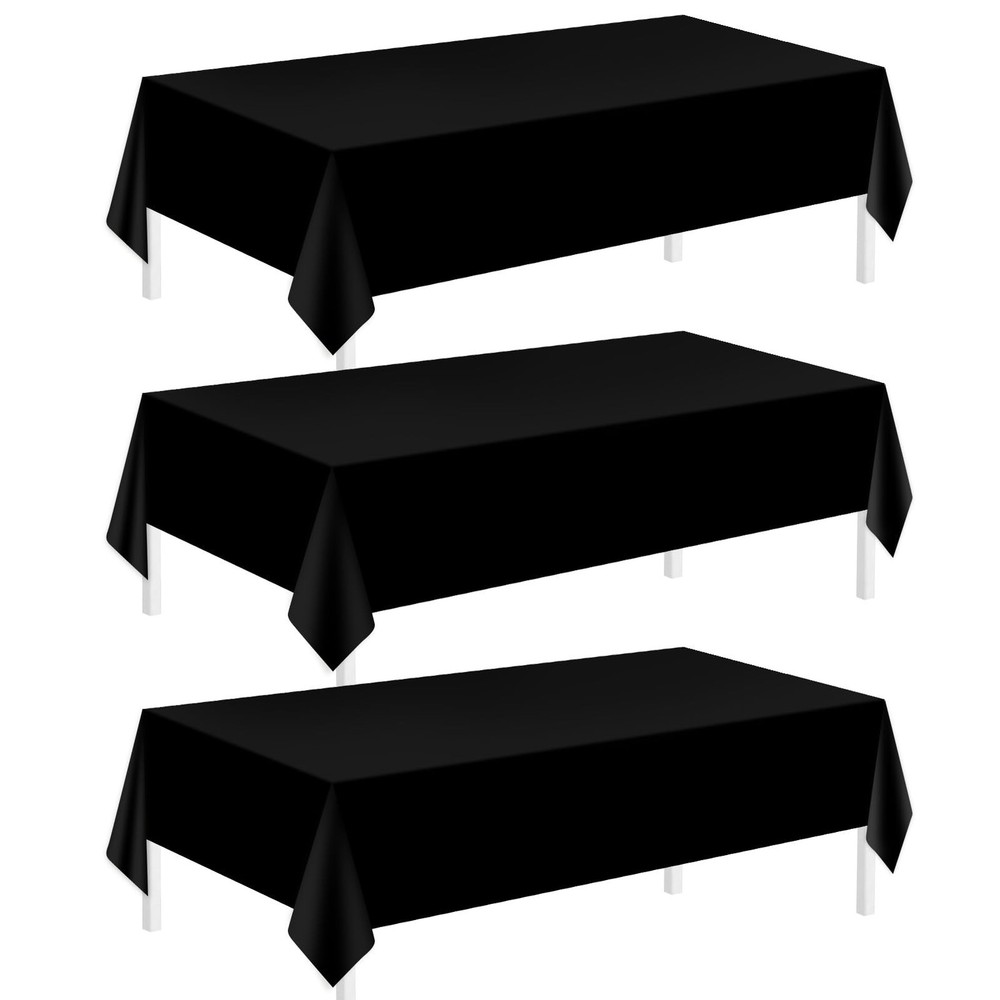 Childom 3 Pack Plastic Tablecloths for Rectangle Tables 54″ x 108″ Black Disp…