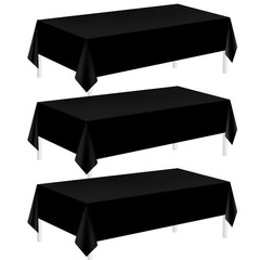 Childom 3 Pack Plastic Tablecloths for Rectangle Tables 54″ x 108″ Black Disp…