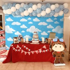 Blue Sky White Clouds Backdrop Cartoon Kids Newborn Birthday Party Photography