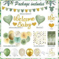 Sage Green Baby Shower Decorations – Gender Neutral Baby Shower Decor Set with W