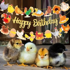 Chicken Birthday Banners 3PCS Party Decorations Glitter Gold Chicken Farm Bir…