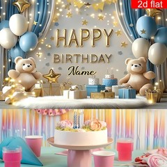 2D Flat Banner 1pc Customizable Name Birthday Party Banner Photography Backdrop☋
