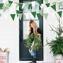 32Ft Green Party Decorations Green Buffalo Plaid Checkered White Triangle Fla…