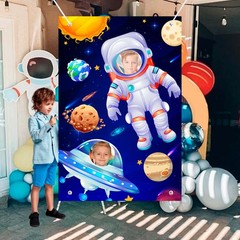 Astronaut Face Photography Background,59.06»x39.37» Outer Space Party Backdrop