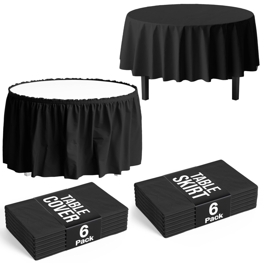 Black Plastic Table Cloth Round Table Cover 84″ Disposable Table Cloths for P…