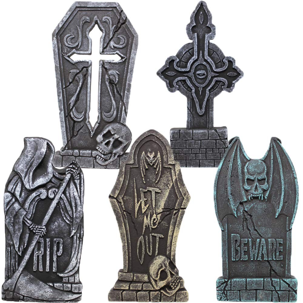 JOYIN 17” Halloween Foam RIP Graveyard Tombstones (5 Pack), Headstone