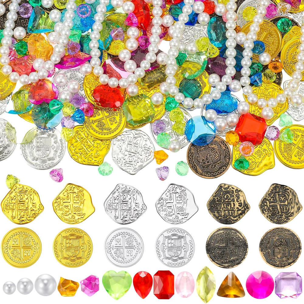 319 Pcs Pirate Treasure Gold Fake Coins St. Patrick’S Day Plastic Gems and Jewel