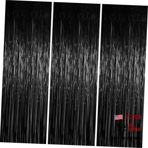.x 6.6 ft Foil Fringe Backdrop Curtains, Tinsel Streamers Party 3 Black