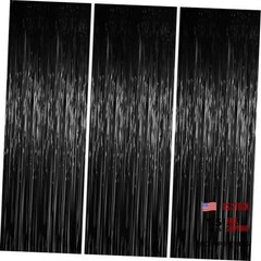 .x 6.6 ft Foil Fringe Backdrop Curtains, Tinsel Streamers Party 3 Black