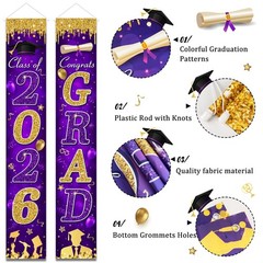 Graduation Decorations Class of 2026 Purple and Gold Congrats Grad Banner and Yo
