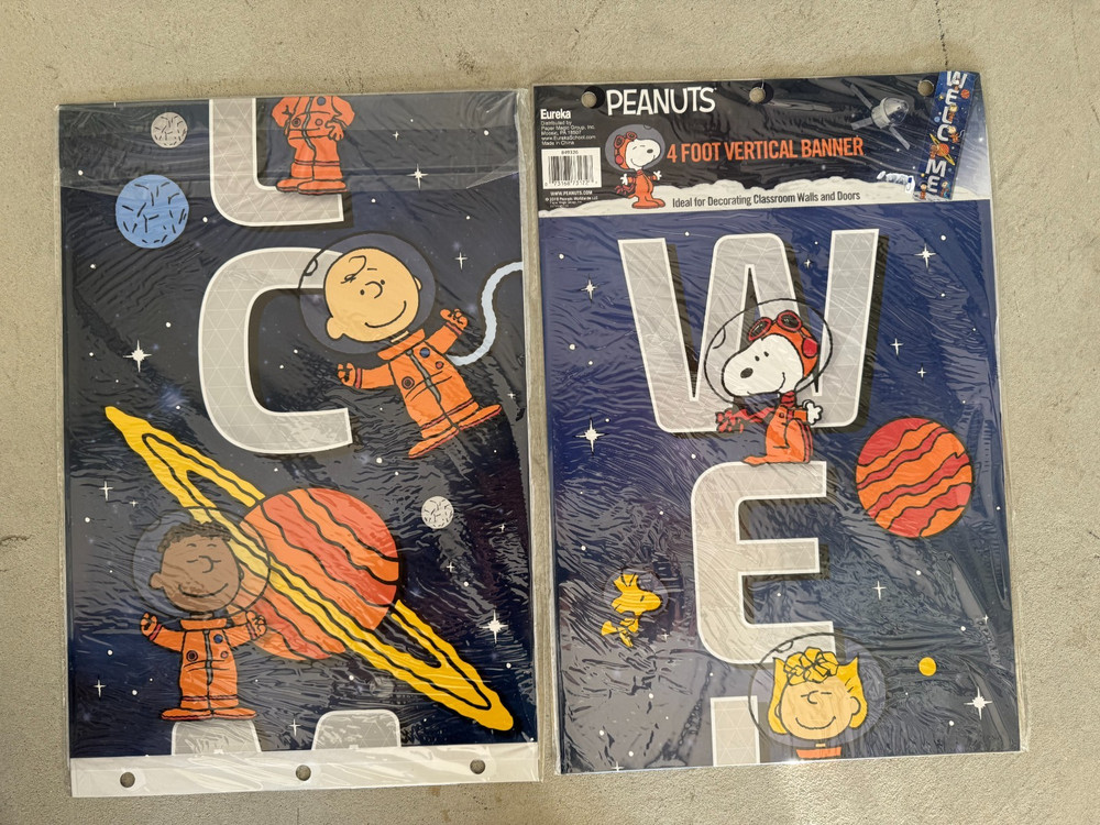 Eureka Peanuts 4 Foot Vertical Banner Lot Of 2 Peanuts Snoopy Classroom & Doors