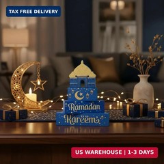 Smile Ramadan Eid Mubarak Wooden Decor, Islamic Ramadan Muslim Party Tiered Tray