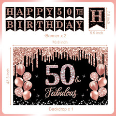 50Th Birthday Decorations for Women, 38-Piece Black and Rose Gold 50 Years Old P