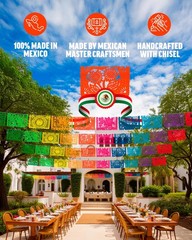 10 Packs Mexican Banners 180 Ft (18 x 10) Papel Picado Mexicano Multicolor