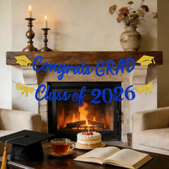 Blue and Gold Graduation Decorations Banner 2026,Glitter Blue and Gold Class of