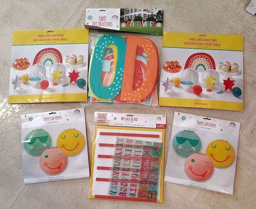 Sunshine, Rainbows, Good Vibes Party Birthday Lot Banner, Lanterns,