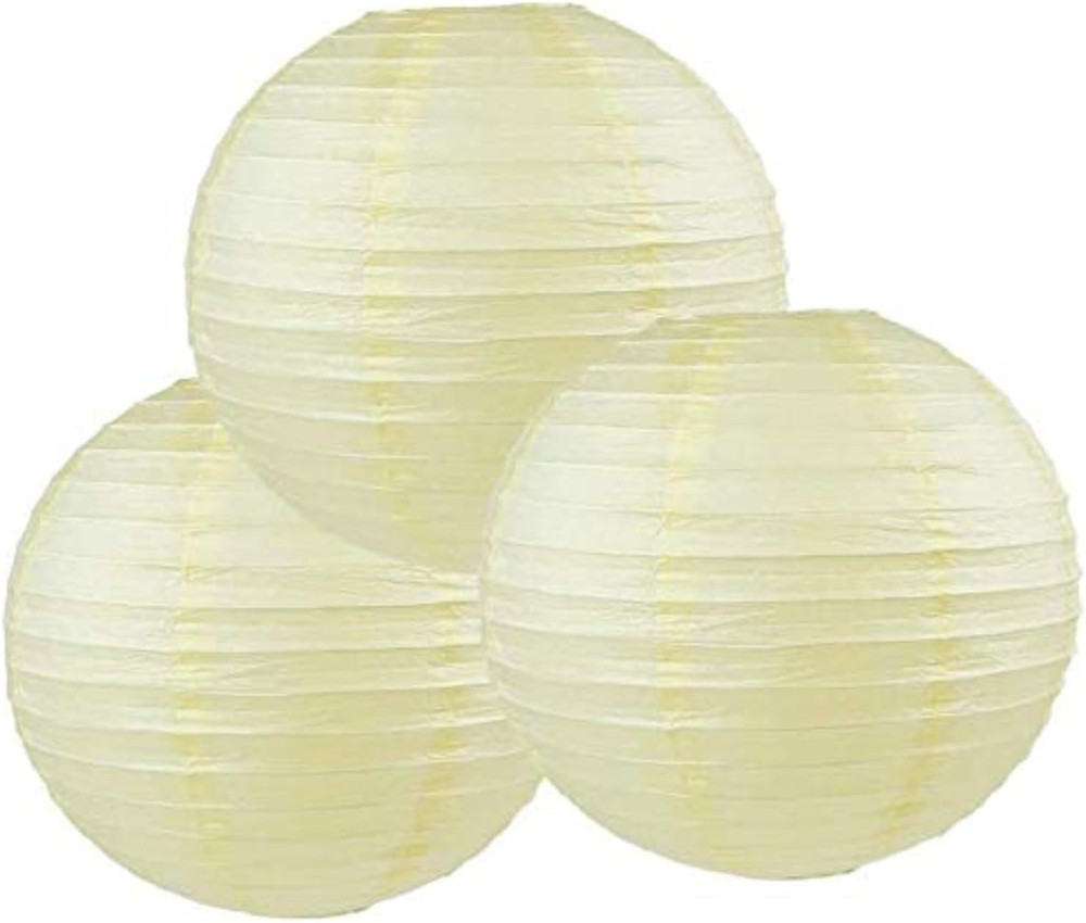 Set of 3 Ivory Cream Round Paper Lanterns for Weddings and Parties, 6″