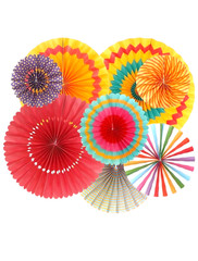 8pcs Fiesta Taco Bout It Multi Color Theme Round Hanging Rosette Paper Fans