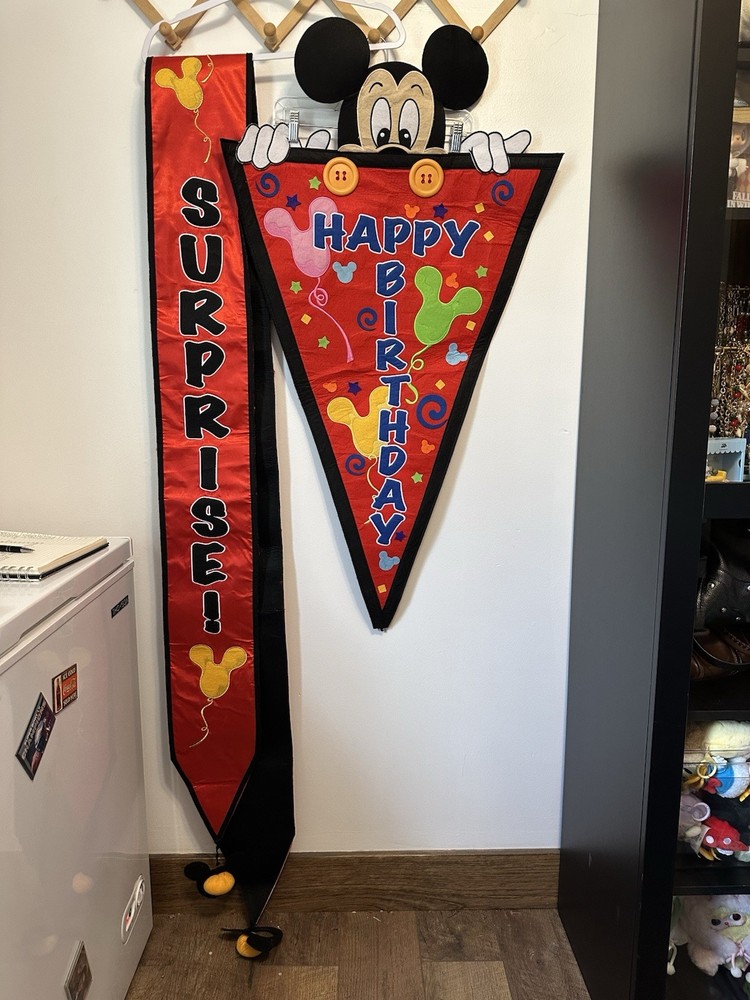 Disney Hidden Peeking Mickey Mouse Happy Birthday Party Embroidered Felt Pennant