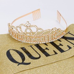 CAVETEE Gold Birthday Crowns and Sash – Queen Tiara for 2 Piece Set,