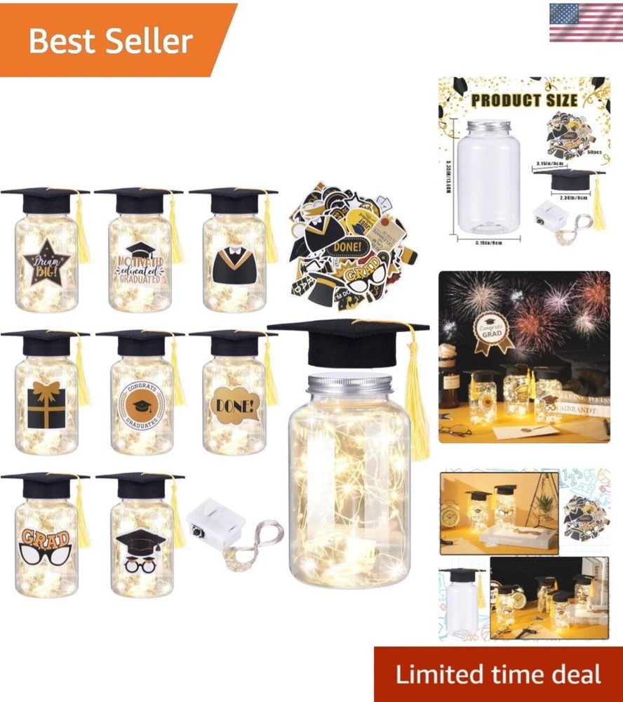 8 Pcs Graduation Jar Decorations with LED Lights. Fast Shipping.