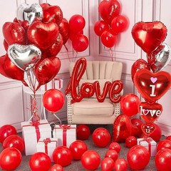 20pcs Red Heart Balloons, 18 inch Heart Shape Foil Balloons with 1 Ribbon for…