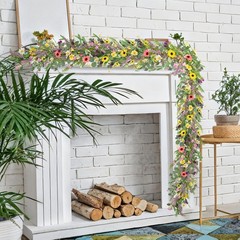 6FT Wildflower Garland, Artificial Spring Floral Garland with Eucalyptus Leav…