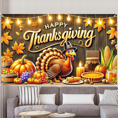 Thanksgiving Banner 71×43″ – Fall Outdoor Decor with Turkey & Pumpkin Design