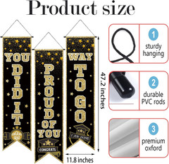 Graduation Party Decorations Indoor – Black Gold Class of Congrats Grad Porch Si