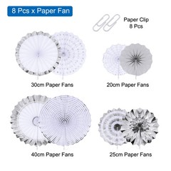Hanging Paper Fans Set Paper Decorations for Party Birthday Silver 8pcs