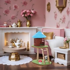 Mini Cat Climbing Frame Ornaments Doll House Accessories Tower Model