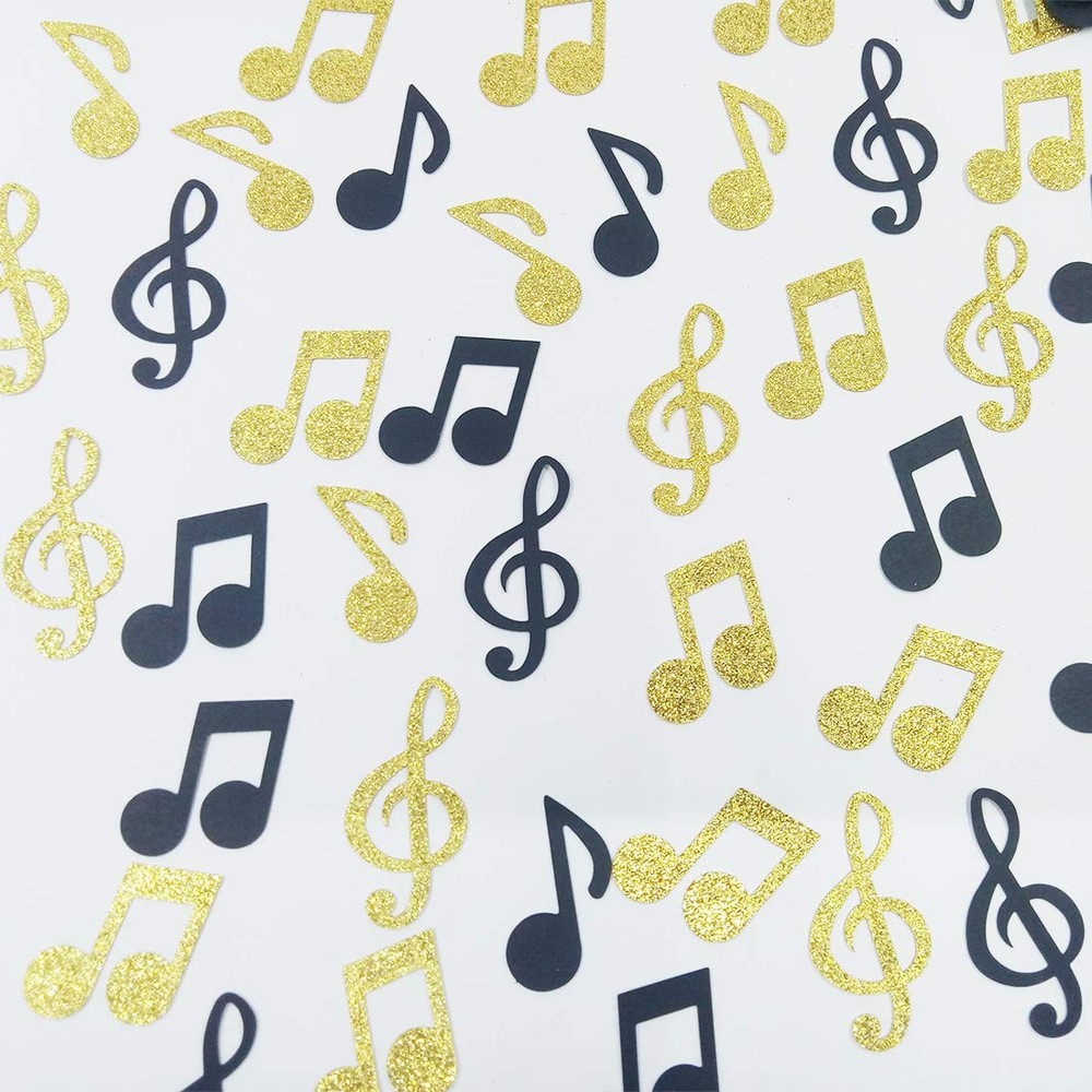 120 PCS Music Note Confetti, Black, Gold, Glitter, Rock Star, Wedding, Table