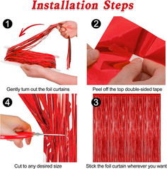 2 Pack Red Tinsel Backdrop, 3.28 FT x 7.05 FT Fringe Curtains, Red Foil Tinsel P