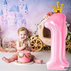 , Pink 1 Balloon Number with Crown – 40 Inch | Light Pink Number 1 Balloons