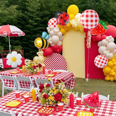 8Pcs Picnic Balloons Gingham Balloons Picnic Party Decoration BBQ Themed Party D