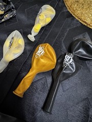 Black & Gold 80th Birthday -Gold Sequin Placemats, Fans, Banner, Thank You Cards