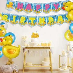 57 Pcs Duck Birthday Decorations Balloons Party Banner Cake Topper Cupcake Toppe