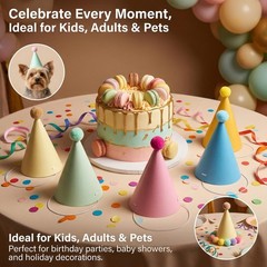 24 Pack QZV Rainbow Party Hats 8 Colors Cone Shape for Kids Adults Pets