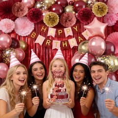 Burgundy Birthday Decorations Set – 1 Fringe Curtain, 1 Banner, 2 Heart