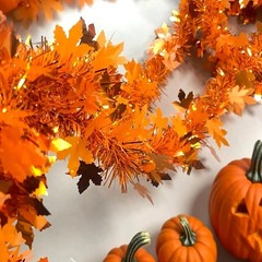 33Ft Thanksgiving Fall Tinsel Garland Shiny Hanging Coarse-Textured Light Orange