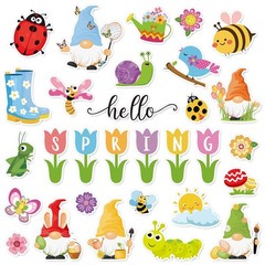 JarThenaAMCS 54Pcs Hello Spring Cutouts Tulip Flower Gnome Butterfly Bee Pape…