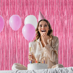 2 Pack Pink Foil Curtain Backdrop Party Decorations 3.28 x 7.05 Ft Tinsel Stream
