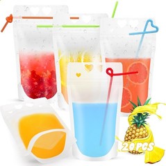 Reusable Clear Drink Pouches Plastic Pouch Straw Bag Juice Party Festival Picnic