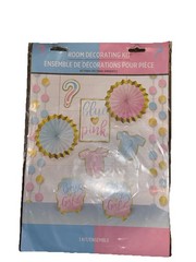 Gender Reveal Room Decorating Kit & Garland Baby Boy Girl Pink Blue Amscan NIP